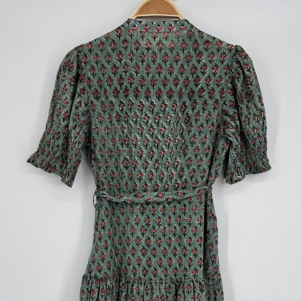 Daughters of India Prairie Dress XS Sage Green Floral Button Front Midi Cottage - Picture 9 of 12